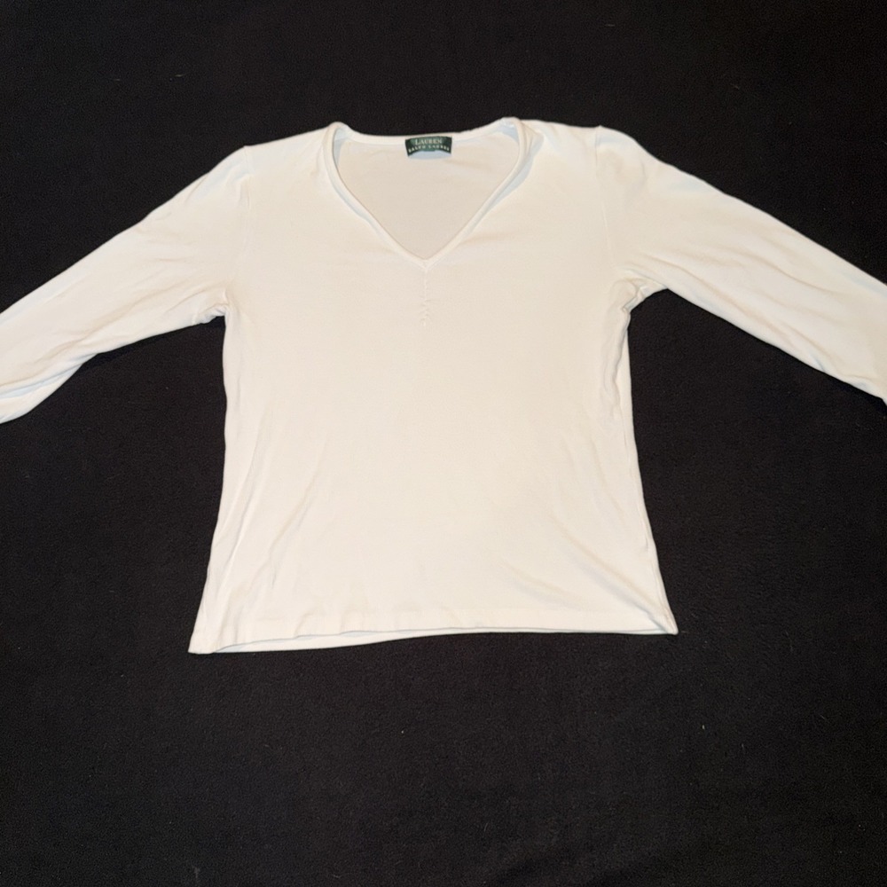 Lauren Ralph Lauren Thermal Long Sleeve Cotton V-Neck Women's Size‎ Small